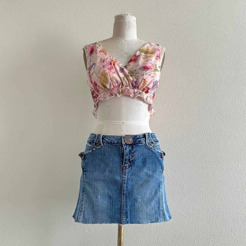 reworked pink floral silk blend sleeveless crop top